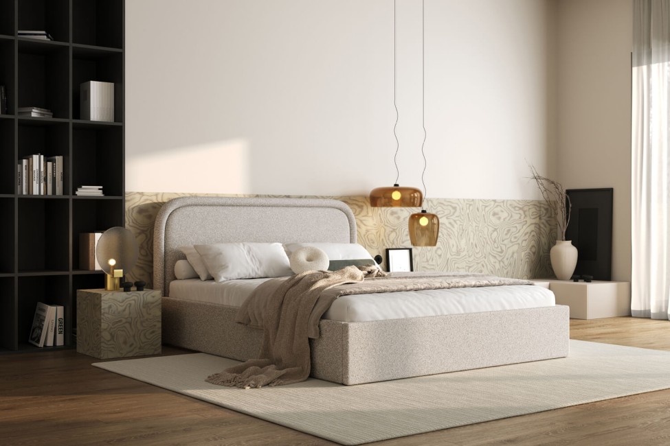 Bett Mono 160x200, Stoff LOOP 02, Metallgestell