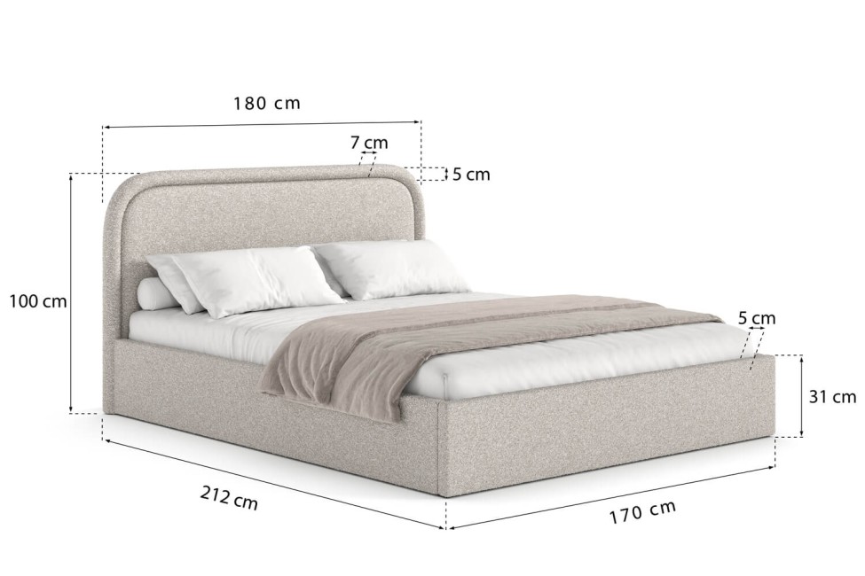 Bett Mono 160x200, Stoff LOOP 02, Metallgestell