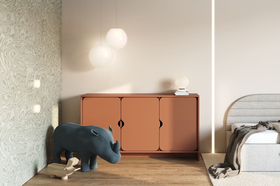 Niko dreitürige Kommode Ziegel